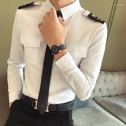Men's Casual Shirts Captain Navy Costume Air Force White Shirt Male Nightclub Aviation Airline Pilot Flight Attendant Uniform For Officer