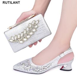 Design African Women Matching Shoes and Bag Set Decorated with Rhinestone Luxery Wedding for Bride 240124