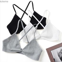 Bras Comfort lingerie Cotton Bras For Women Thin Style Unlined Bralette Sexy Deep V Triangle Cup Cross Beauty Back Bra YQ240203