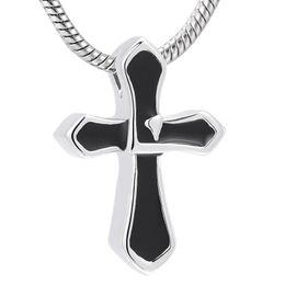 IJD10026 Silver and Black Colour Unique Design Cross Cremation Pendant Men Women Gift Urn Necklace Hold Loved Ones Ashes Casket189g