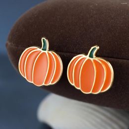 Stud Earrings Cute Oil Drip Orange Pumpkin Gold Colour Trendy Thanksgiving Halloween Jewellery Accessories