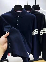 Men's Polos Luxury Quality Brand Polo Shirt Spring Autumn Cotton Lapel Striped Printed Long Sleeve Korean Business Casual T-Shirt