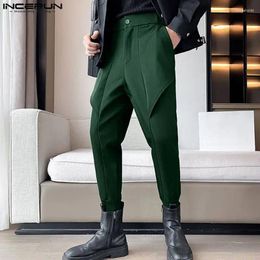 Men's Pants INCERUN Men Casual Solid Colour Button Joggers Pockets Korean Style Irregular Trousers 2024 Streetwear Leisure