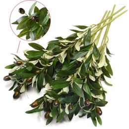 Decorative Flowers 2024 Faux Olive Branches Artificial Plants For Home Decor Indoor Greenery Stems Green Leaves Fake Fruits Silk