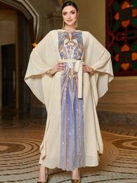 Ethnic Clothing Sequins Moroccan Caftan Butterfly Sleeve Chiffon Arabic Dress Islamic Muslim Kaftan Dubai Saudi Arabian Party Evening Eid