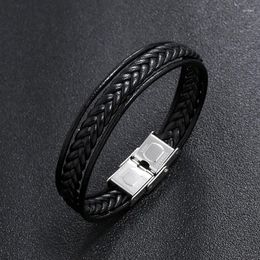 Charm Bracelets Men PU Leather Bracelet Retro Viking Stainless Steel Braclet Handmade Woven Multi Layer Wrap Braslet Bangle For Him Jewellery