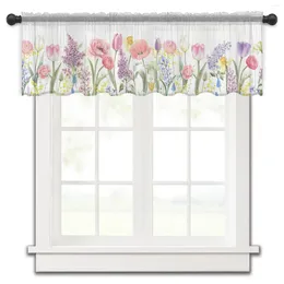 Curtain Easter Tulip Spring Flower Plant Small Window Valance Sheer Short Bedroom Home Decor Voile Drapes