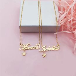 Necklaces 3UMeter Customized Name Star Moon Necklace for Girls Personalized Nameplate Pendant Cute Necklace Women Gift