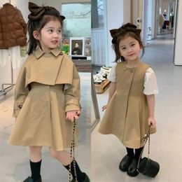 Jackets 2024 Baby Girls Fashion Clothing Set Trench Coats Dress Elegant Girl Kids 2pcs Suits Children Clothes Overcoats