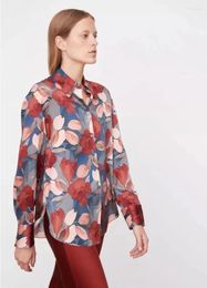 Women's Blouses 2024 Tulip Print Glossy Silk Long-sleeved Shirt Women