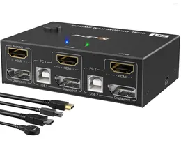 Dual Monitor KVM Switch HDMI Displayport DP Extended Display Switcher For 2 Computers Share Monitors And 4 USB 2.0 Ports