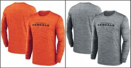 Cincinnati''Bengals''Men Heather Gray Sideline Team Velocity Performance Long Sleeve T-Shirt