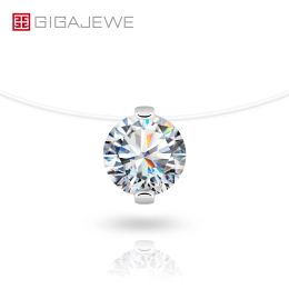 Necklaces GIGAJEWE 1ct 2ct 3ct D Colour Round VVS1 Moissanite Fish Line Collar Necklace Invisible Necklace 925 Silver Woman Girl Gift