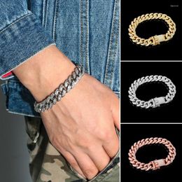 Link Bracelets Fashion Hiphop Luxury For Men 12mm Cuban Gold Silver Colour Bracelet Jewellery Trendy Rhinestone