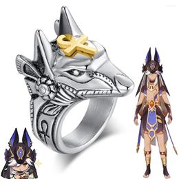 Cluster Rings Cyno Inspired Ring Wolf Divine Spirit Electro Steel Genshin Impact Ancient Costume Props Gifts