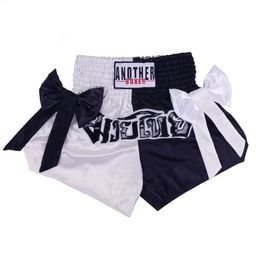 Adult Men Women Kids Fight Combat Muay Thai Boxing Shorts Training Professional Thai Trunks Bowtie Embroidered Short Boxe XS-3XL 240119