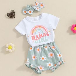Clothing Sets Baby Girl Summer Clothes Mama S Short Sleeve Romper Floral Ruffle Shorts With Headband 3Pcs Set