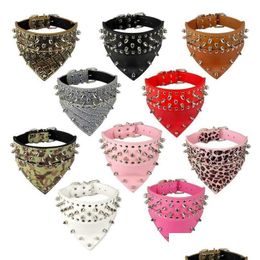 Dog Collars & Leashes Dog Collars Leashes 2 Wide Pet Bandana Leather Spiked Studded Collar Scarf Neckerchief Fit For Medium Large Dogs Dhog3