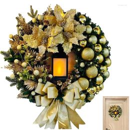 Decorative Flowers Christmas Wreath With Lantern Front Door Garland Large Bow Seasonal Ornament Decoration For Wall