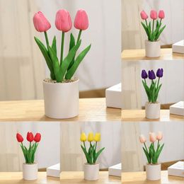 Decorative Flowers Artificial Tulips Potted Fake Plants Tree In Pot Home Yard Desk Room Decors Wedding Party Decorations