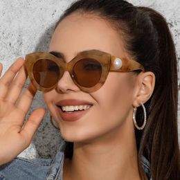 New Fashion Cat Eye Large Frame Sunglasses Popular Candy Colour Pearl Glasses For Women Trendy Sunglasses