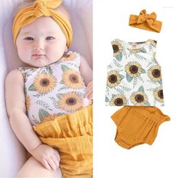 Clothing Sets CitgeeSummer Born Baby Girl Clothe Vest Sleeveless Top Linen Yellow Shorts PP Pants Sunflower 3Pc Outfit Set