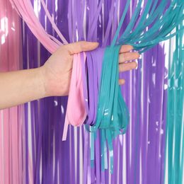 Party Decoration Macaron Fringe Foil Curtains Blue Purple Pink Birthday Rain Curtain Backdrop Baby Shower Wedding Decor