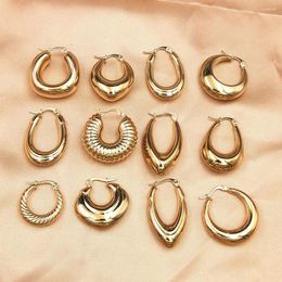 Hoop Earrings 6pcs/Lot Fashion Geometry Stainless Steel Earring Buckle 18K Gold Vacuum Plating Round U Shape Square For Women Gift