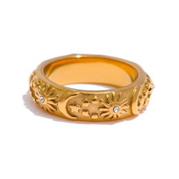 Sun Star Moon Ring 14k Yellow Gold Jewelry Stylish Celestial Women Ring inoxidable Gift New