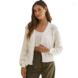 Women's T Shirts 2024 Autumn Solid Colour Knitwear Loose Casual Style Button Hooked Long Sleeve Cardigan Women