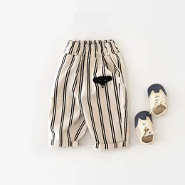 Trousers 2024 Spring Boy Girl Infant Striped Thin Loose Casual Pants Children Cotton Cartoon Doll Sports Kid Fashion Sweatpants