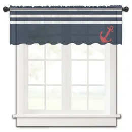 Curtain Navy Blue Stripe Anchor Simple Small Window Valance Sheer Short Bedroom Home Decor Voile Drapes