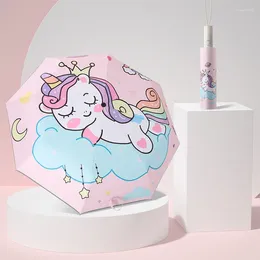 Umbrellas Automatic Umbrella Kids Pink Unicorn Princess Crown Cute Portable Anti-rebound Design Labor-saving