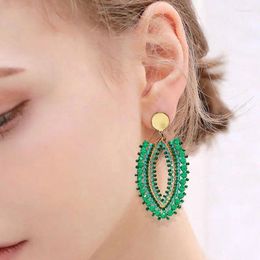 Dangle Earrings Rice Bead Individuality Originality Crystal Hand Knitting Alloy Bohemia Exaggerate Hollow Out Rhomboid Beaded