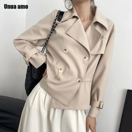Frühling Herbst Einfache Kurze Trenchcoat für Frauen High-end-Koreanischen Stil Zweireiher Spitze-up Windjacke Jacken 240202