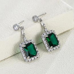 Stud Earrings JMK Luxury Charming Geometric Square Cubic Zirconia Green Stone Dangle For Women Bridal Wedding Party Jewelry Gift