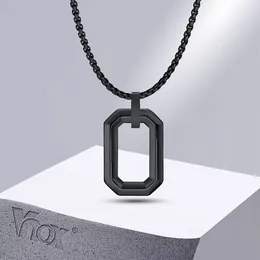 Pendant Necklaces Vnox 3D Geometric For Men Stainless Steel Square With Box Chain Basic Casual Minimalist Collar