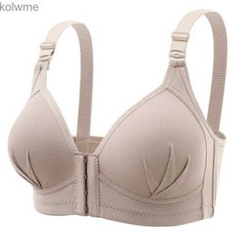 Bras New Large Size Gathered Front Buckle Style Back Without Steel Ring Bra Soft and Traceless Thin Size Underwear For Women YQ240203