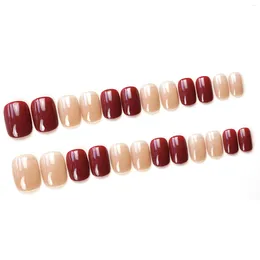 False Nails Wine Red Beige Warm Colour Manicure Long-Lasting Women Artificial For Girls Daily Finger Decoration