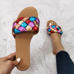 Sandals Summer Beach Shoes Fashion Mules Women's Flat With Outside Woman Slides Party Weave Female Large Size 41 Slippers