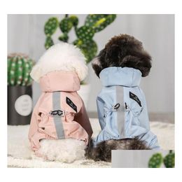 Dog Apparel Reflective Raincoat Night Walk Rain Coat For Small Dogs Waterproof Clothes Chihuahua Labrador Jumpsuit Hooded Drop Deliver Otyhl