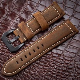 Watchbands 20 22 24 26mm Genuine Leather Dark Brown Black Man Women Handmade Vintage Scrub Wrist Watch Band Strap Metal Buckle T19271G