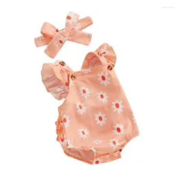 Clothing Sets Baby Girls Summer Clothes Cute Toddler Girl Casual Jumpsuit Flying Sleeve Daisy Print Romper Headband