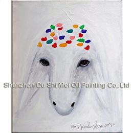 Kadishman Menashe Artist Handmade Abstract Head Sheeps Oil Painting on Canvas Modern Art White Animal Painting for Wall Pictures 240127