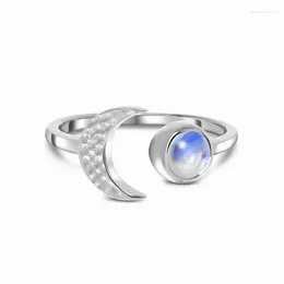 Cluster Rings 2024 S925 Sterling Silver Moon Inlaid With Diamond Moonstone Opening Adjustable Ring Female Minority Jewellery