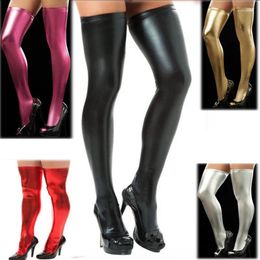Women Socks Sexy Thigh High Stockings Shiny Metallic Elastic Long Over-The-Knee Leather Cosplay Lingerie Night Club Stocking Hosiery