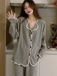 Damska odzież sutowa bawełna koreańska piżama kobiet jesienna odzież domowa piekamę piżamą długie rękaw pijama set set niedotarganie garniturek kardiganowy