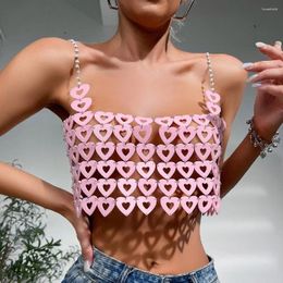 Women's Tanks Sexy Pink Heart Shape Camis Tops For Women 2024 Trendy Hollow Out Sparkle Glitter Camisole Backless Night Club Wear Crop