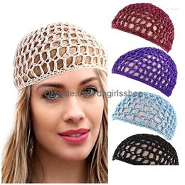 Berets Womens Mesh Hair Net Cloghet Cap Solid Colour Snood Slee Night Er Turban Hat Casual Beanie Drop Delivery Dhbkx