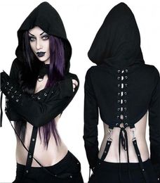 New Style Women Long Sleeve Black Crop Top Gothic Short Hoodies Vampire Halloween Fancy Costumes Fashion Cool Clothes MX2008129339525